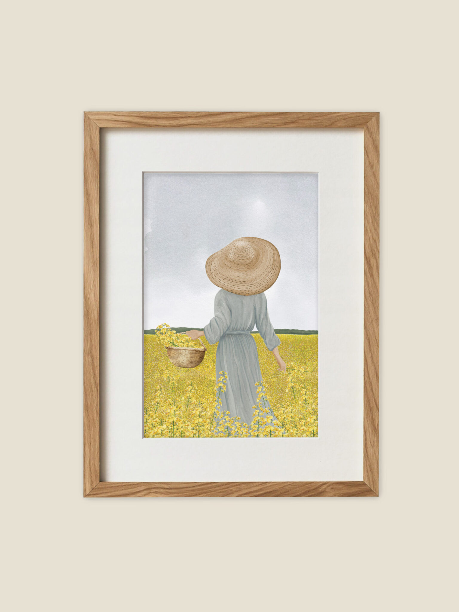 llustratie Bloemenzee getoond in passe-partout en houten lijst ter inspiratie
