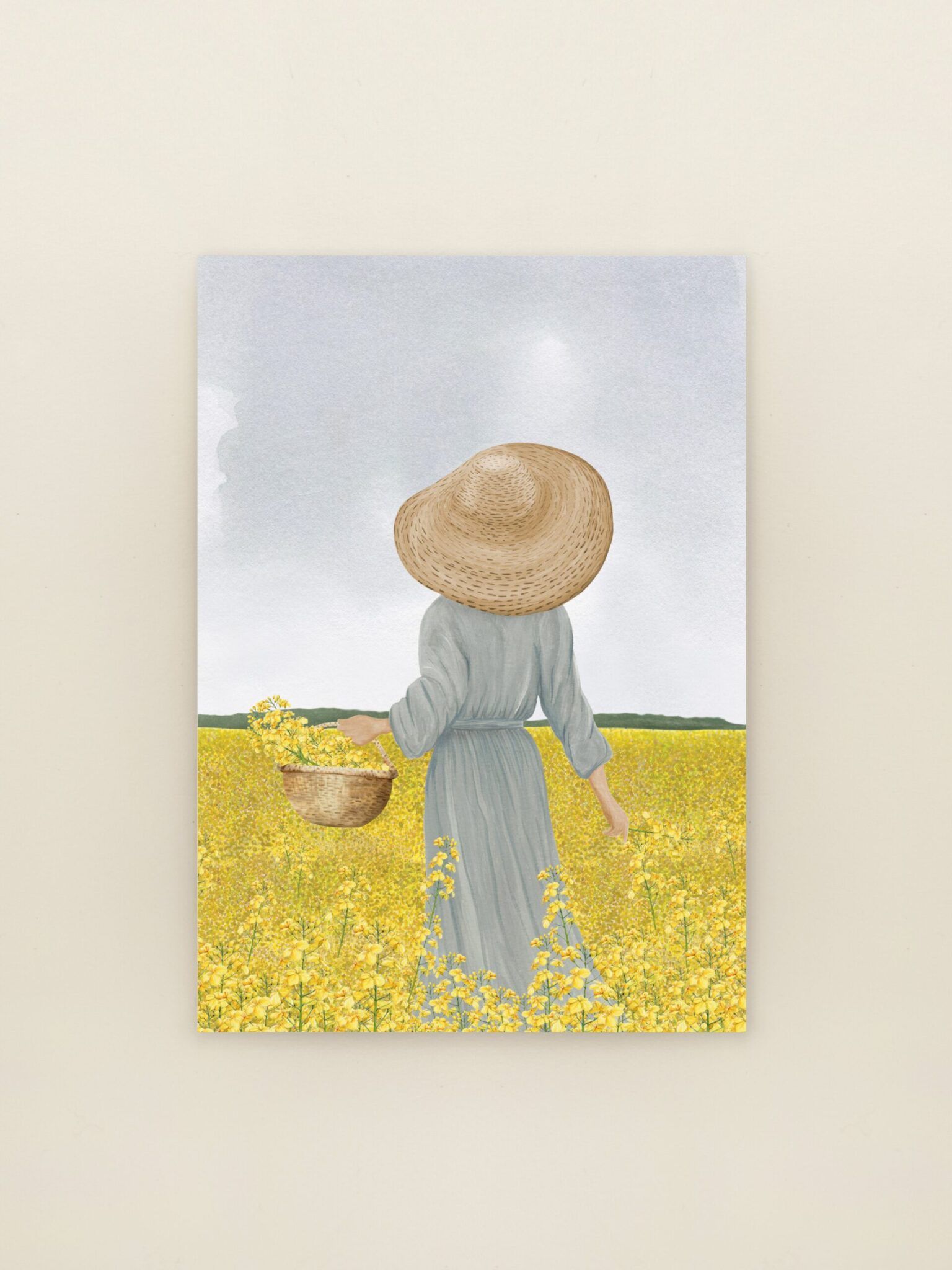 Bloemenillustratie op wenskaart Lentegeluk van Sâlt + Flor met lente bloemen en zachte kleuren.