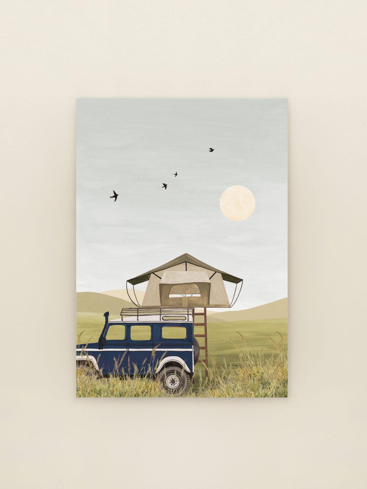 illustratie camperleven natuur maan rustige art print en wenskaart Sâlt + Flor