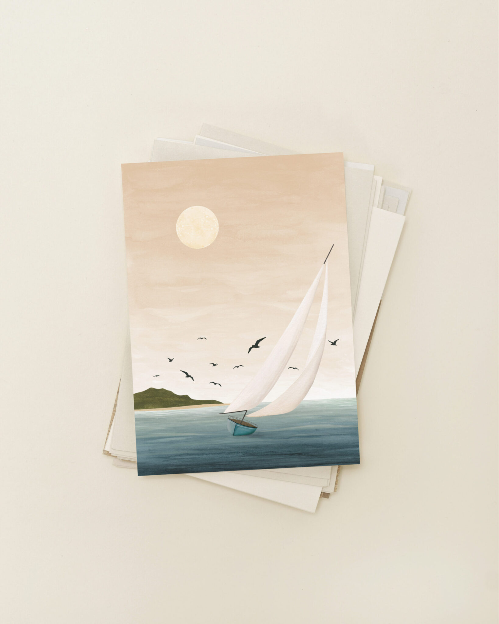 wenskaart Nieuwe horizon van Sâlt + Flor met handgemaakte illustratie over een nieuw begin