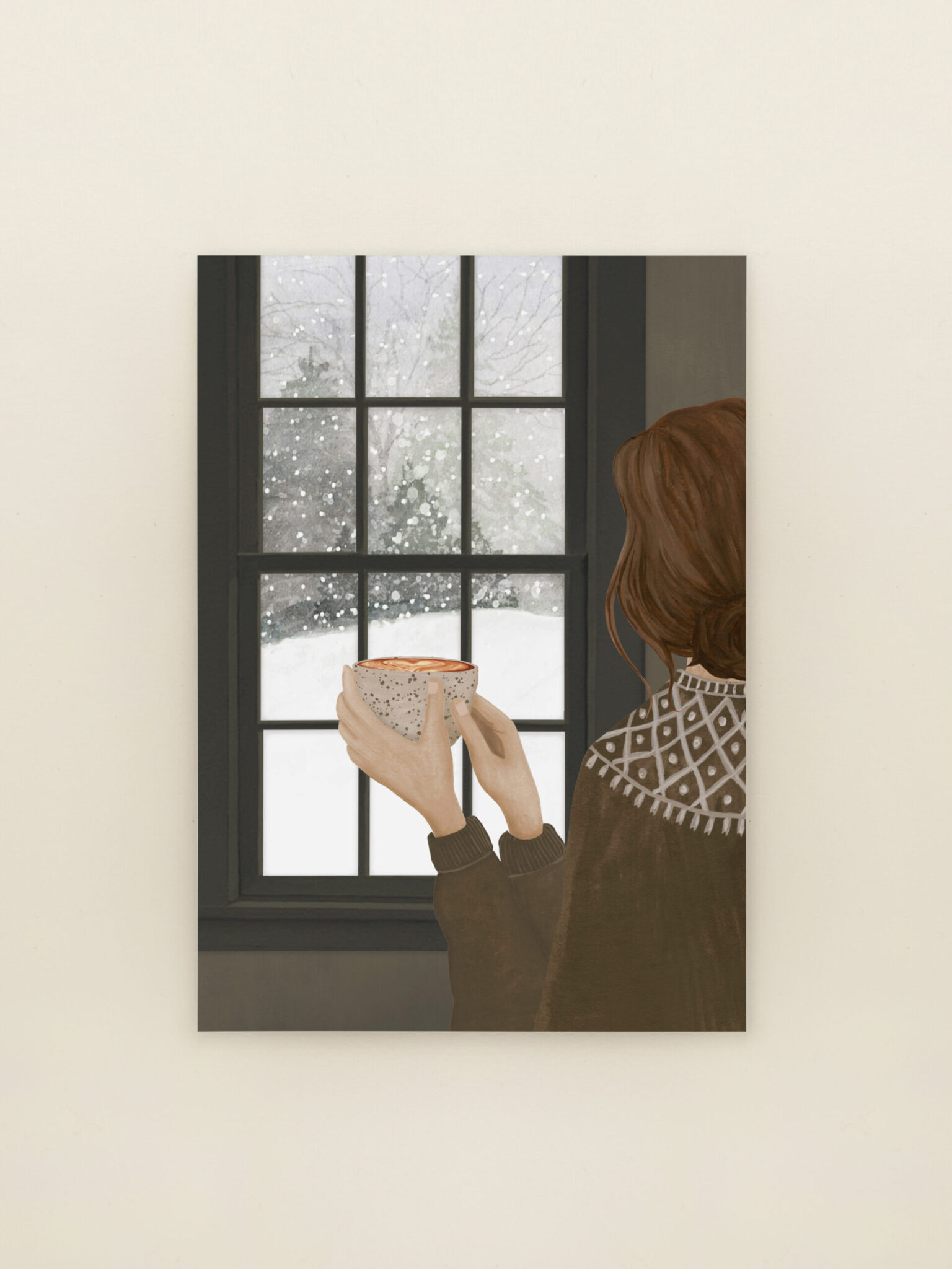 Warme winterillustratie op wenskaart Winterwarmte van Sâlt + Flor met zachte en rustige sfeer.
