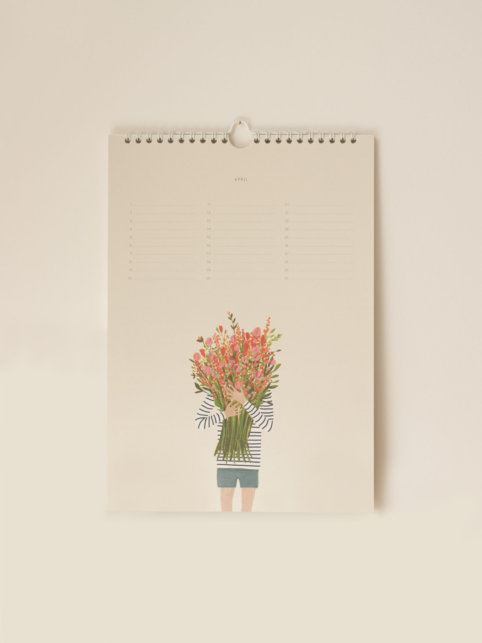 April illustratie uit de Sâlt + Flor verjaardagskalender met zachte lentebloemen