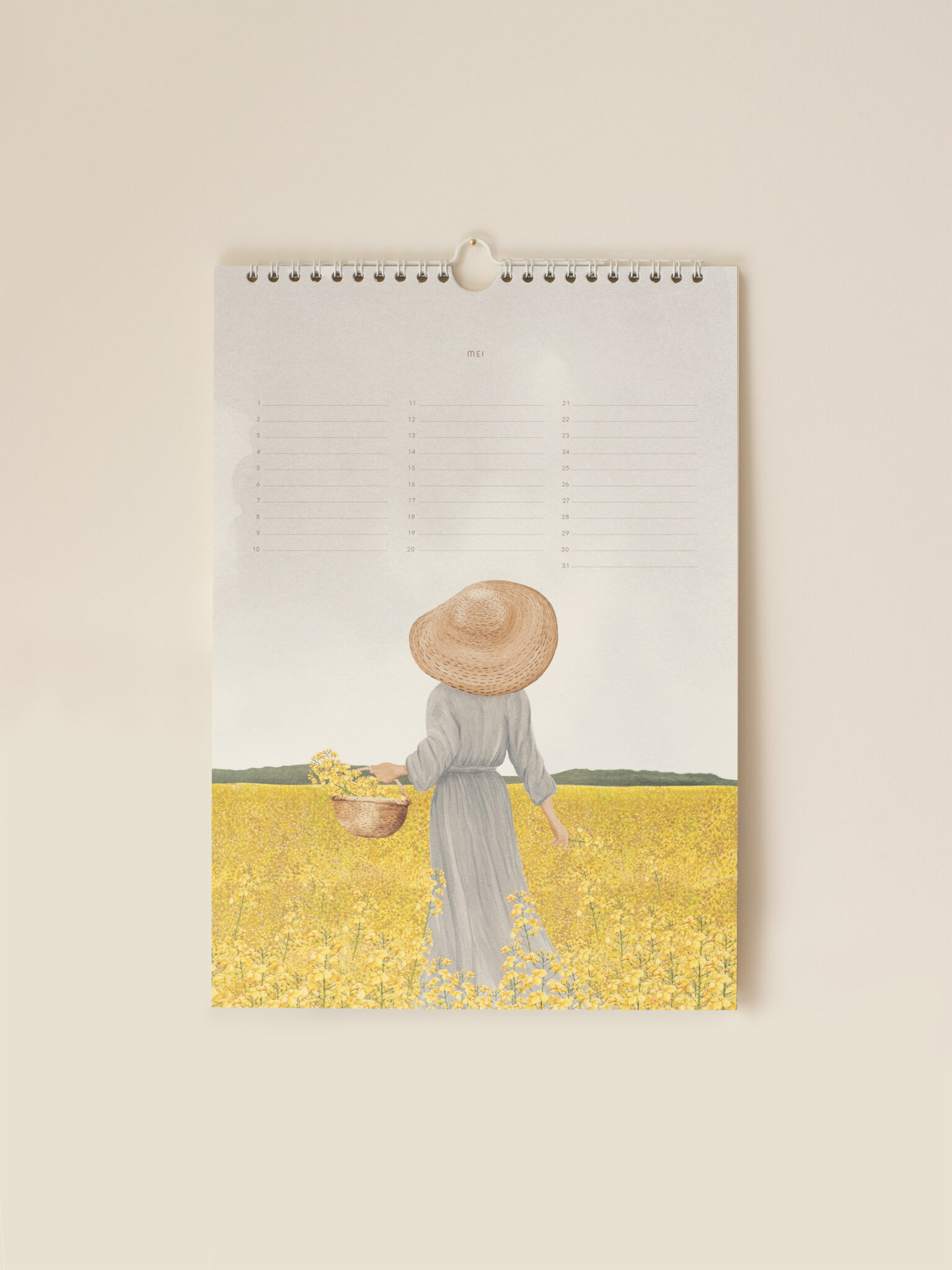 Mei illustratie uit de Sâlt + Flor verjaardagskalender met bloeiende natuur