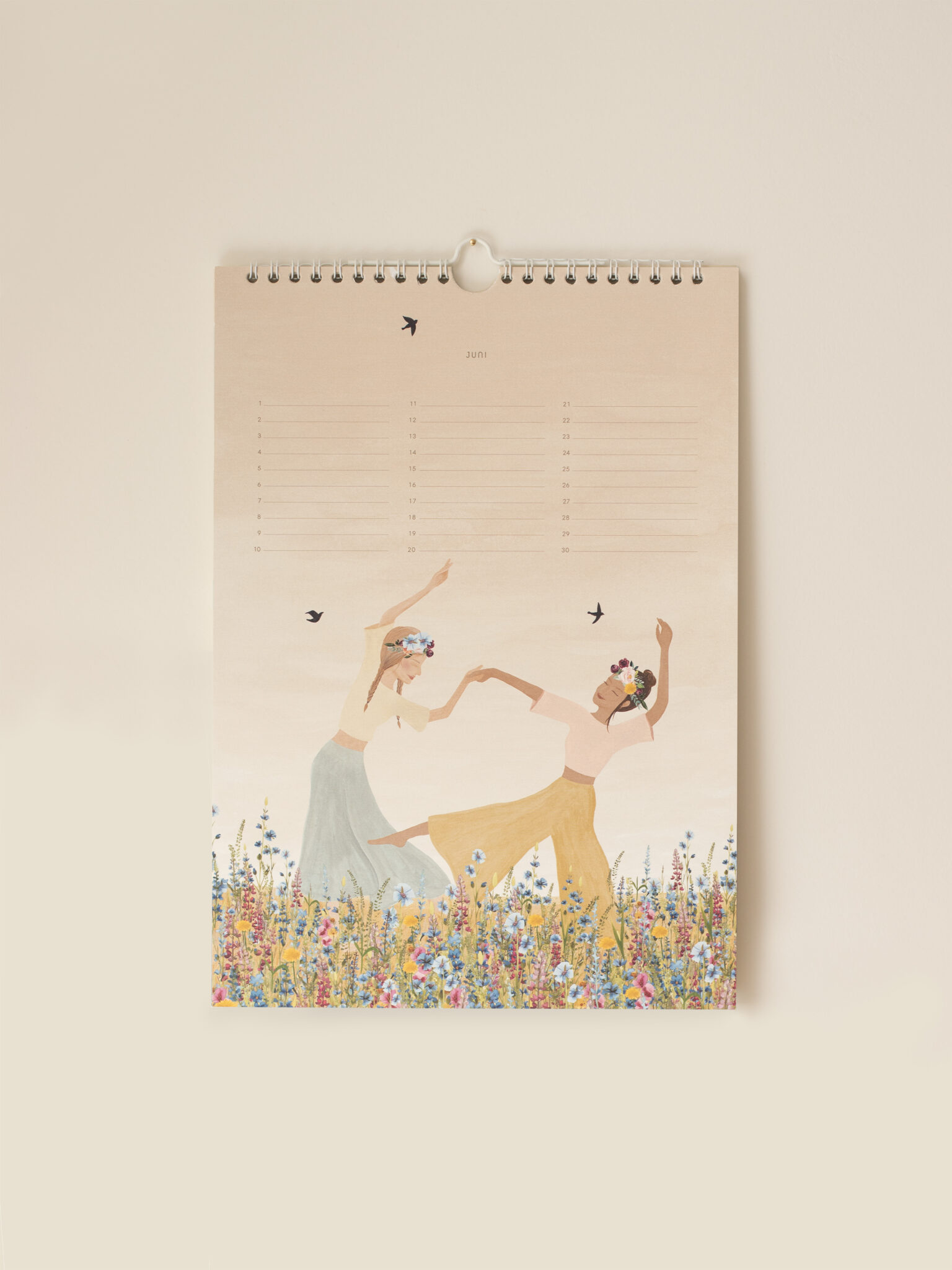 Juni illustratie uit de Sâlt + Flor verjaardagskalender met zomerse lichtheid en beweging