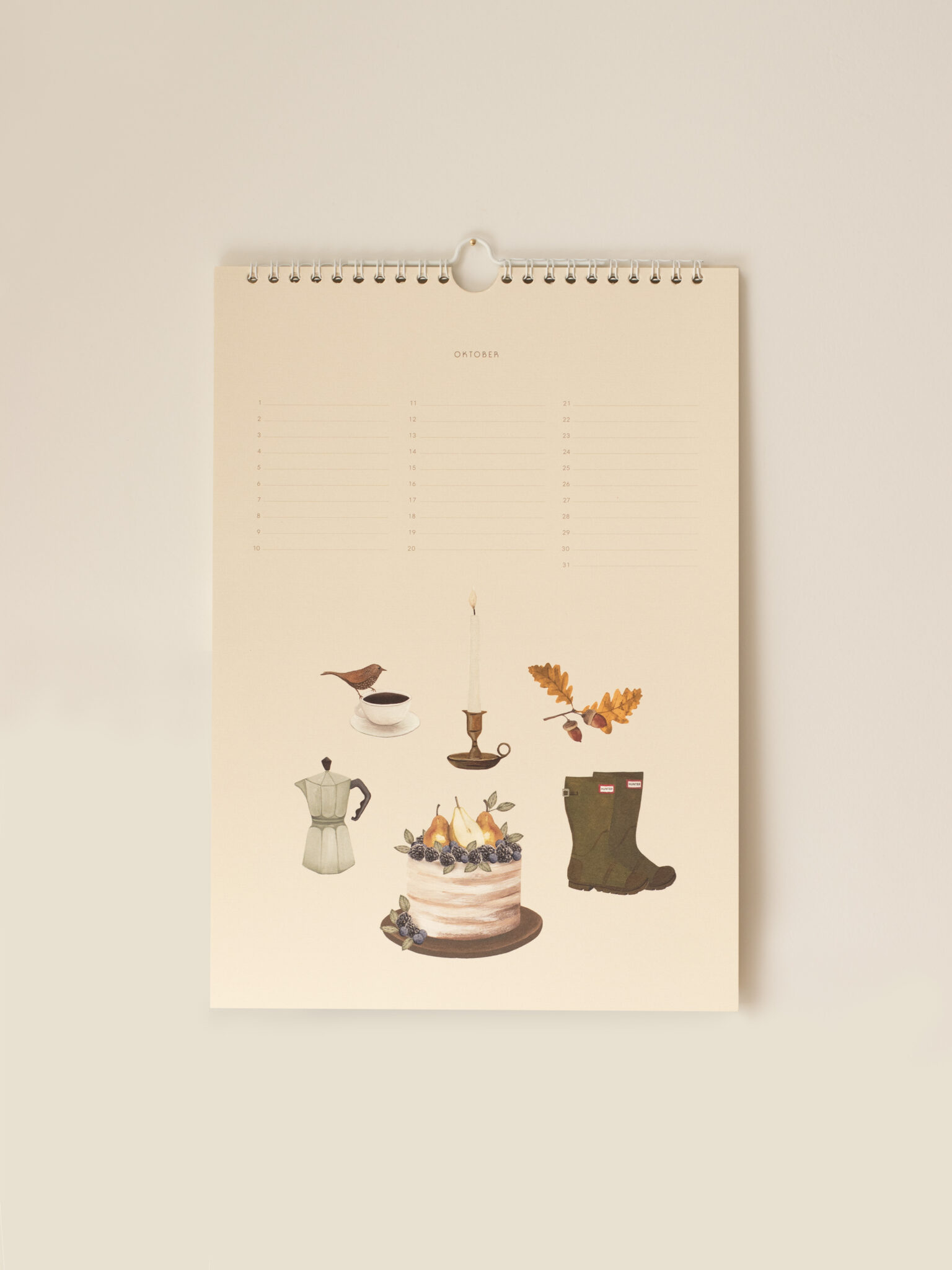 Oktober illustratie uit de Sâlt + Flor verjaardagskalender met herfstkleuren