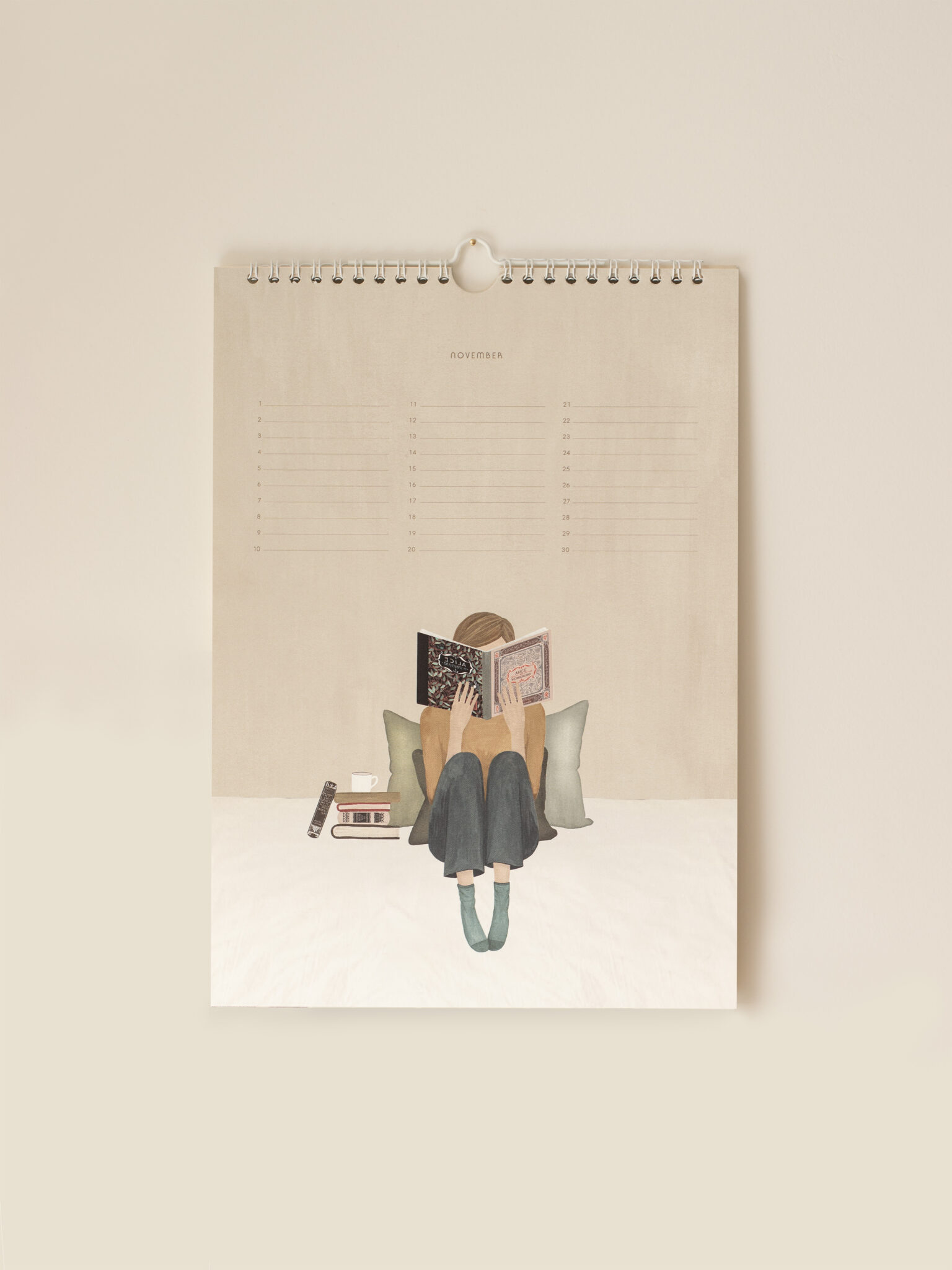November illustratie uit de Sâlt + Flor verjaardagskalender met verstilde binnensfeer