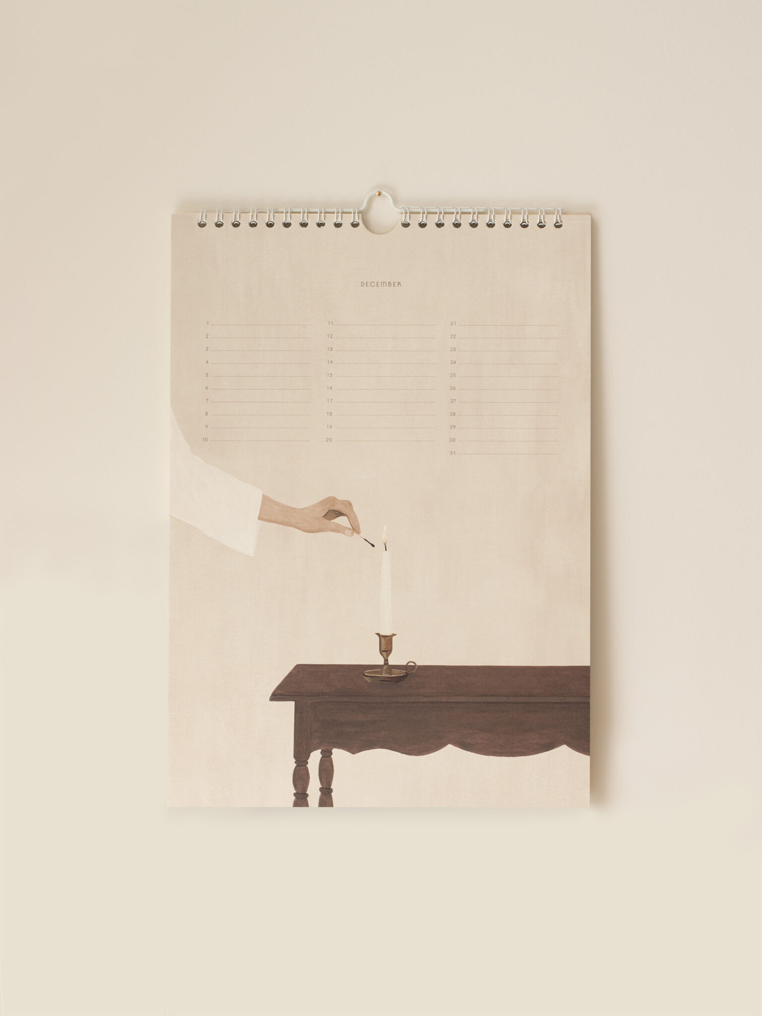 December illustratie uit de Sâlt + Flor verjaardagskalender met warm winterlicht