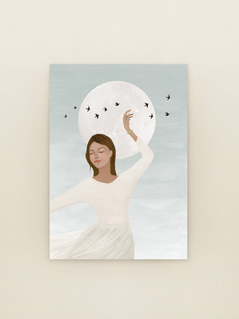 wenskaart ritme van de maan illustratie maan intuïtieve rustige kaart Sâlt + Flor