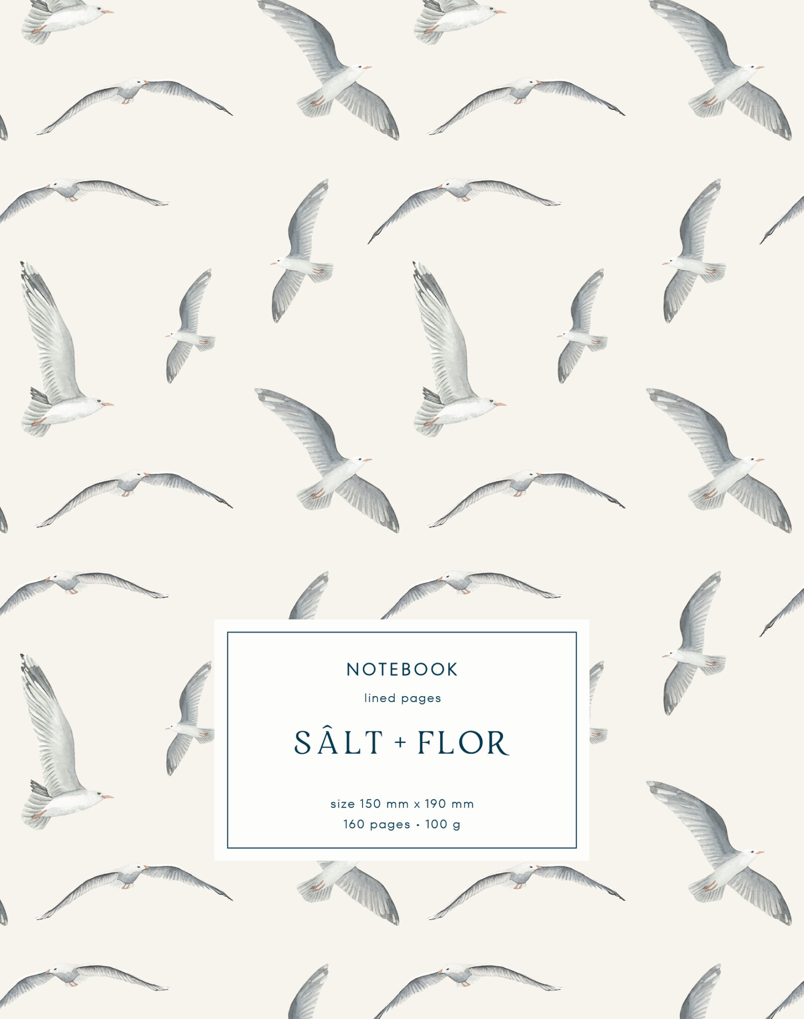 Sâlt + Flor notebook met meeuwen op de cover en gelinieerde pagina’s